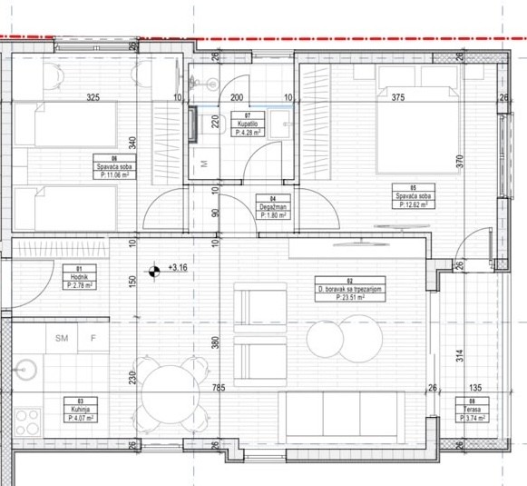 Two-bedroom apartment under construction for sale, Gornja Gorica, Podgorica